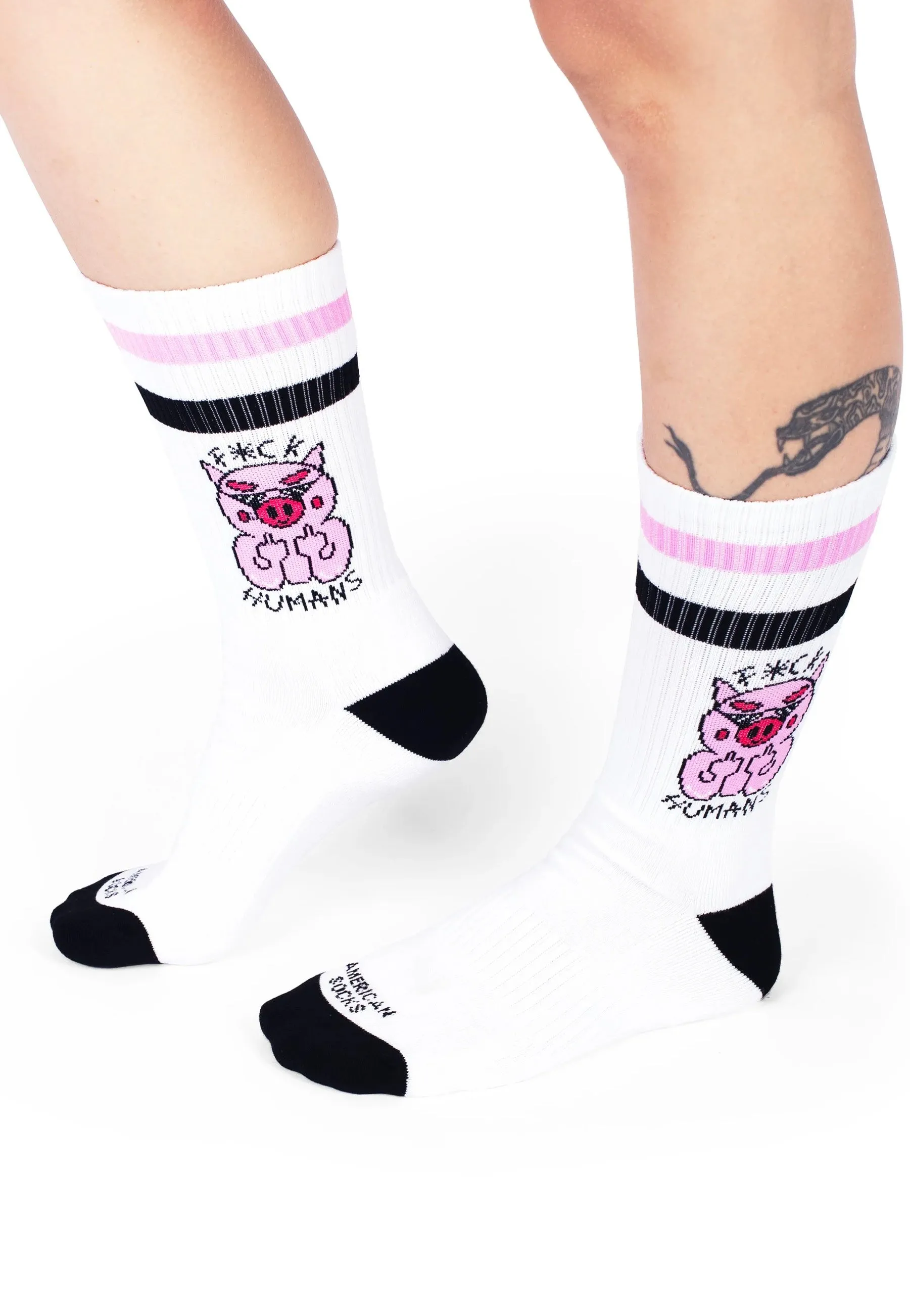 American Socks - F*ck Humans Mid High White - Socks