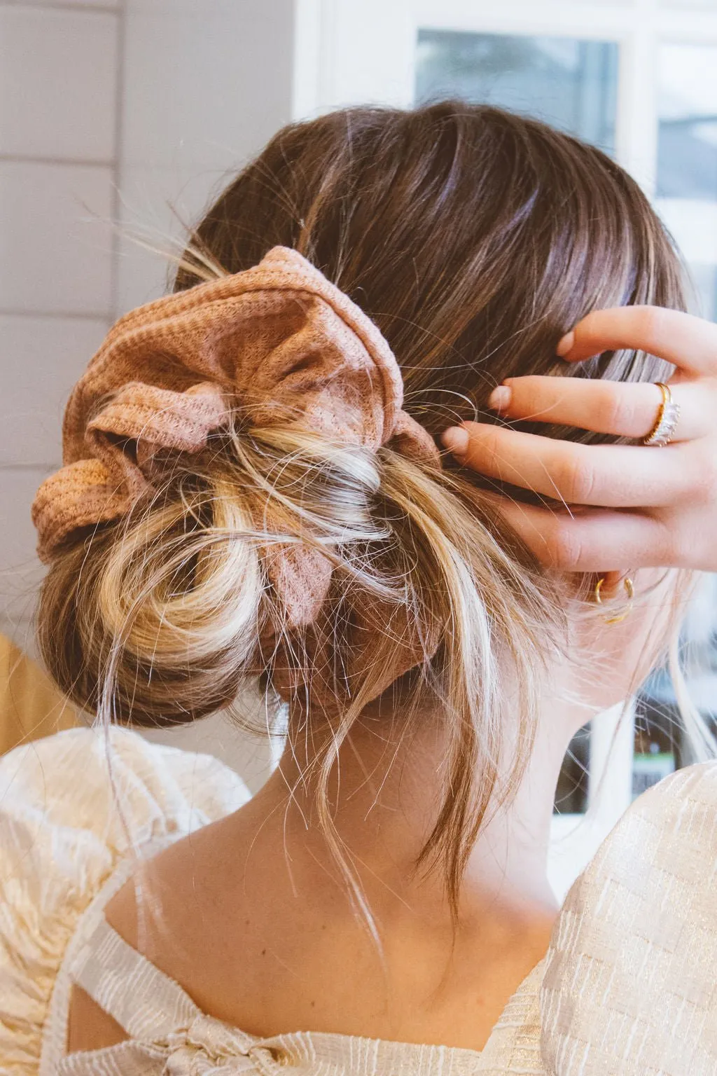 Blush Waffle Knit Jumbo Scrunchie Andi