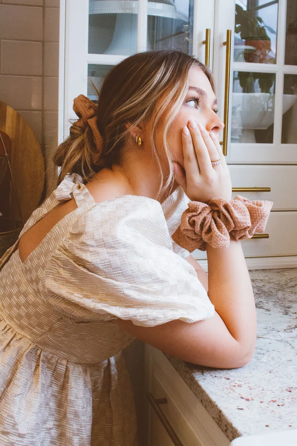 Blush Waffle Knit Jumbo Scrunchie Andi