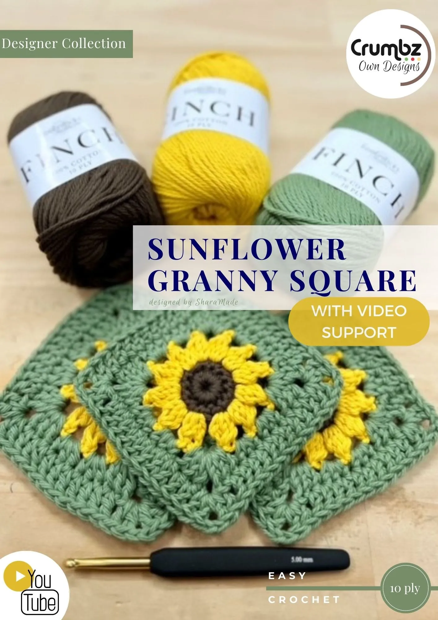 COD053 Sunflower Granny Square (e-pattern   video tutorial)