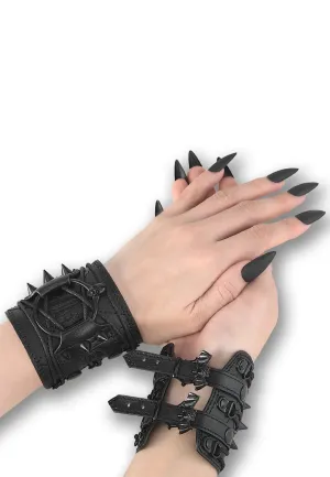 DemoniaCult - Faux Leather Black - Wrist Cuffs