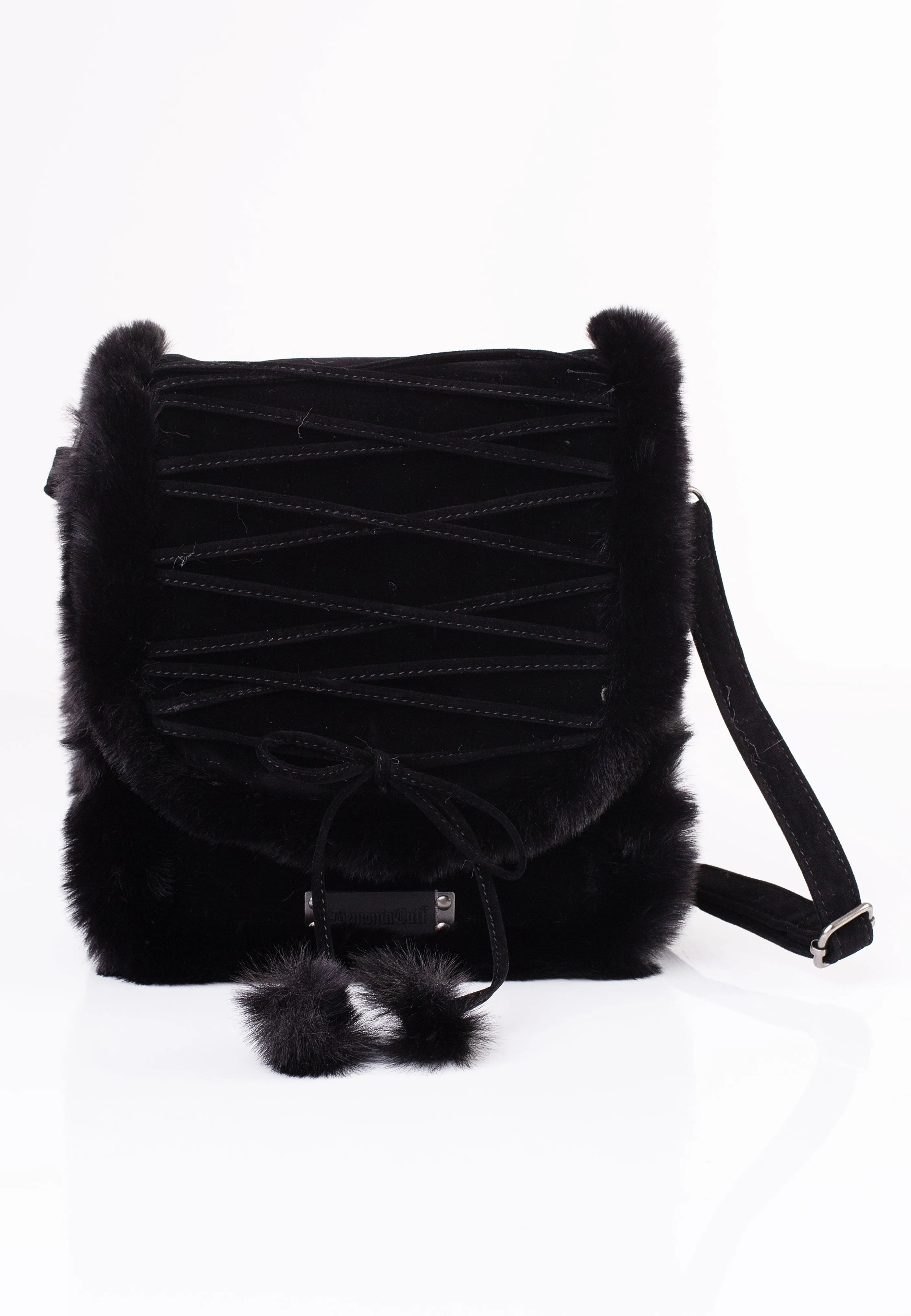 DemoniaCult - Faux Suede And Fur Crossbody Black - Bag