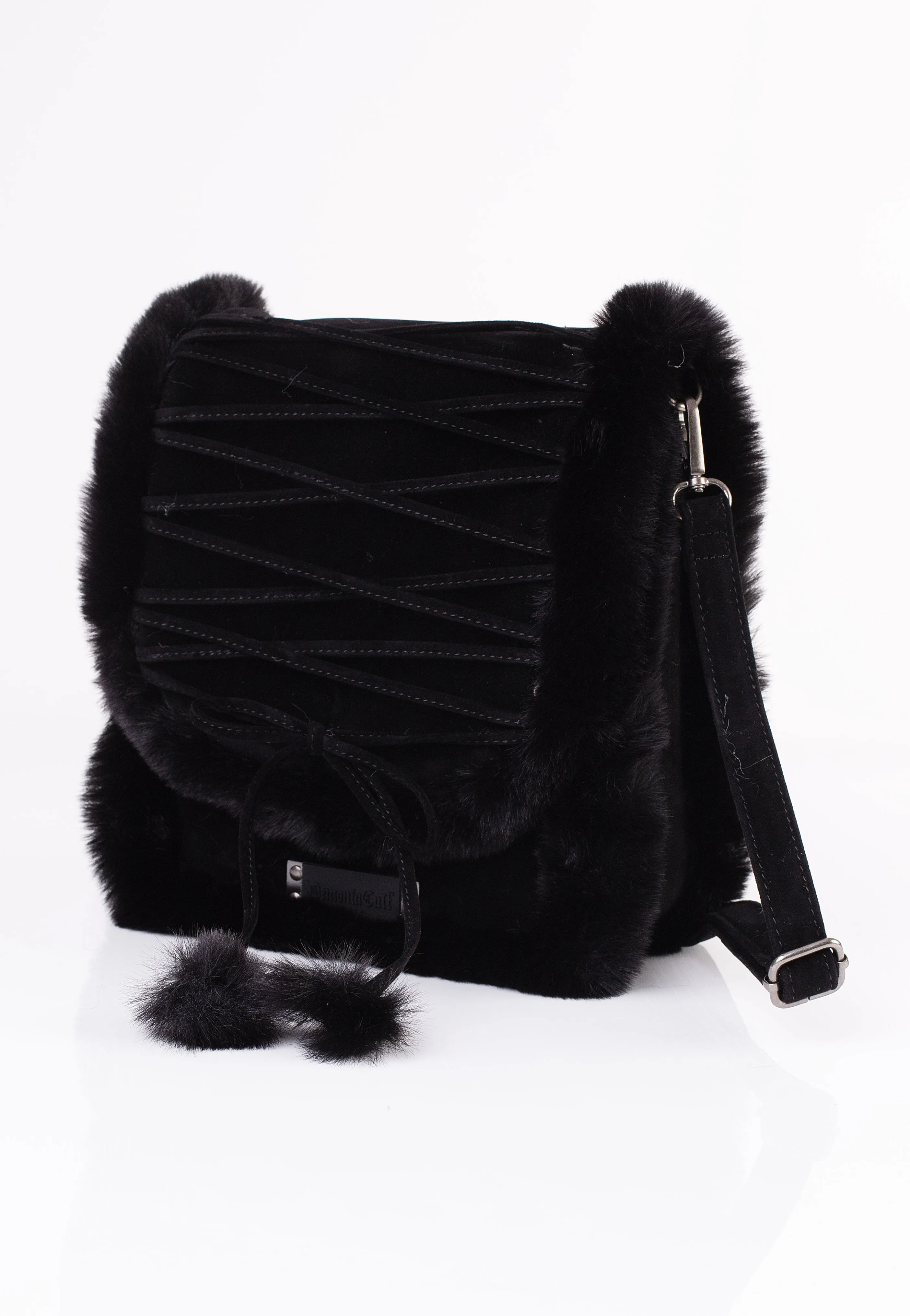 DemoniaCult - Faux Suede And Fur Crossbody Black - Bag