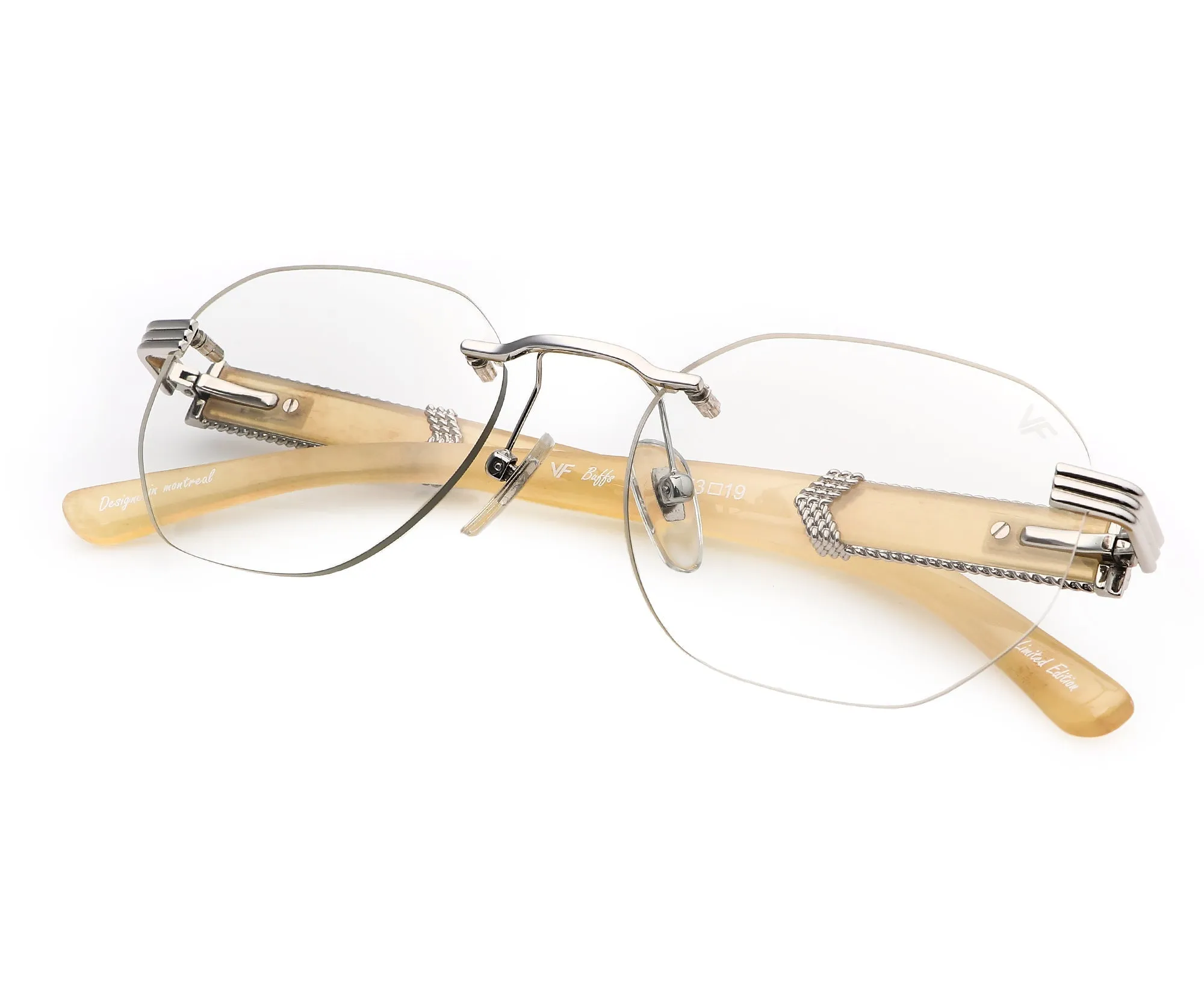 Detroit Player Buffs Rimless Ivory Buffalo Horn 24KT White Gold