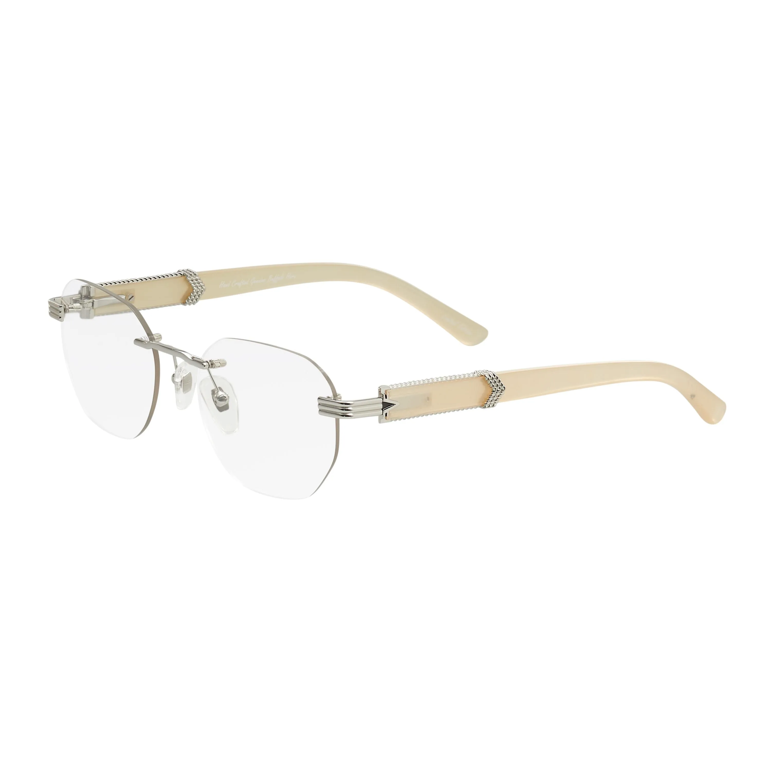 Detroit Player Buffs Rimless Ivory Buffalo Horn 24KT White Gold