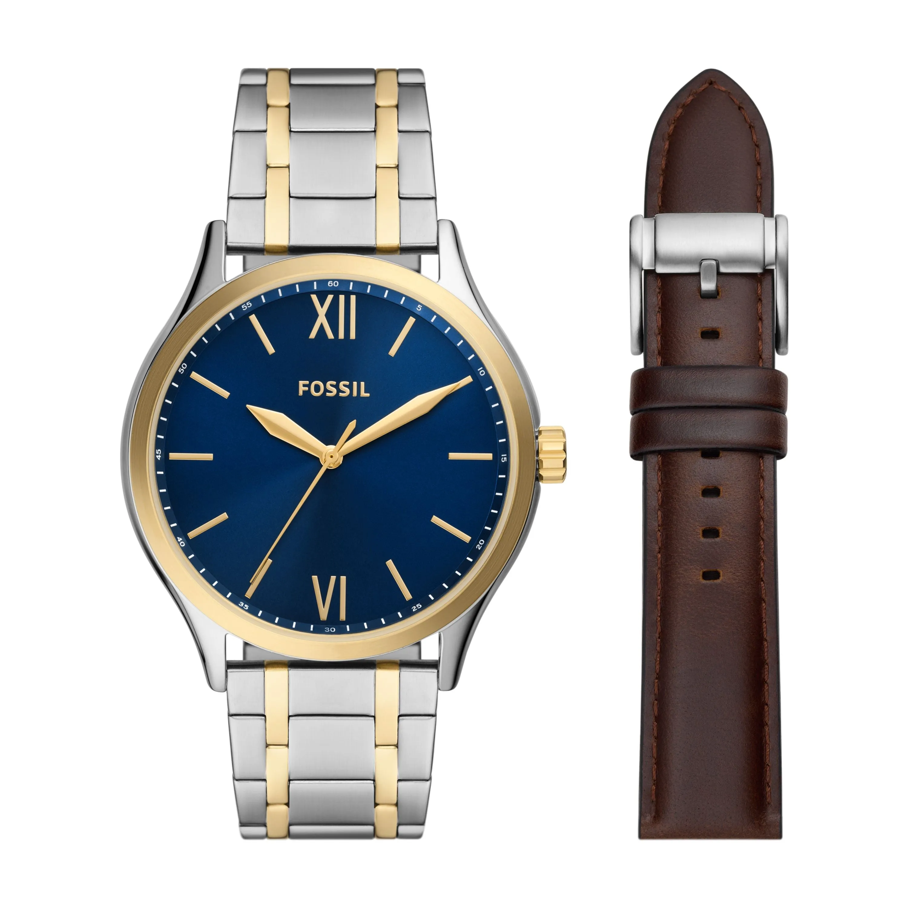 Fossil Men's Fenmore Three-Hand, Stainless Steel Watch Set