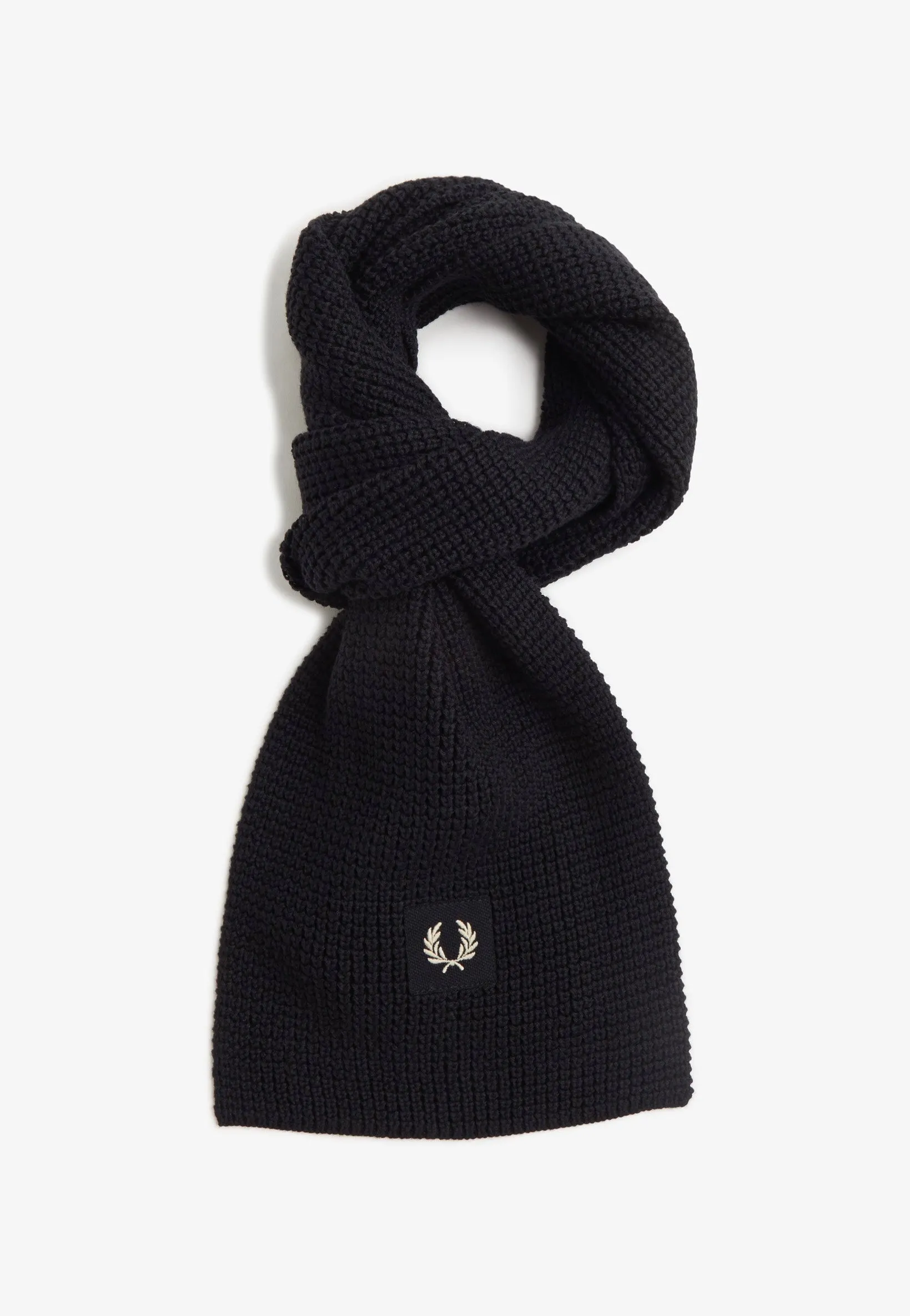 Fred Perry - Waffle Knit Patch Branded Rib Black/Oatmeal - Scarf