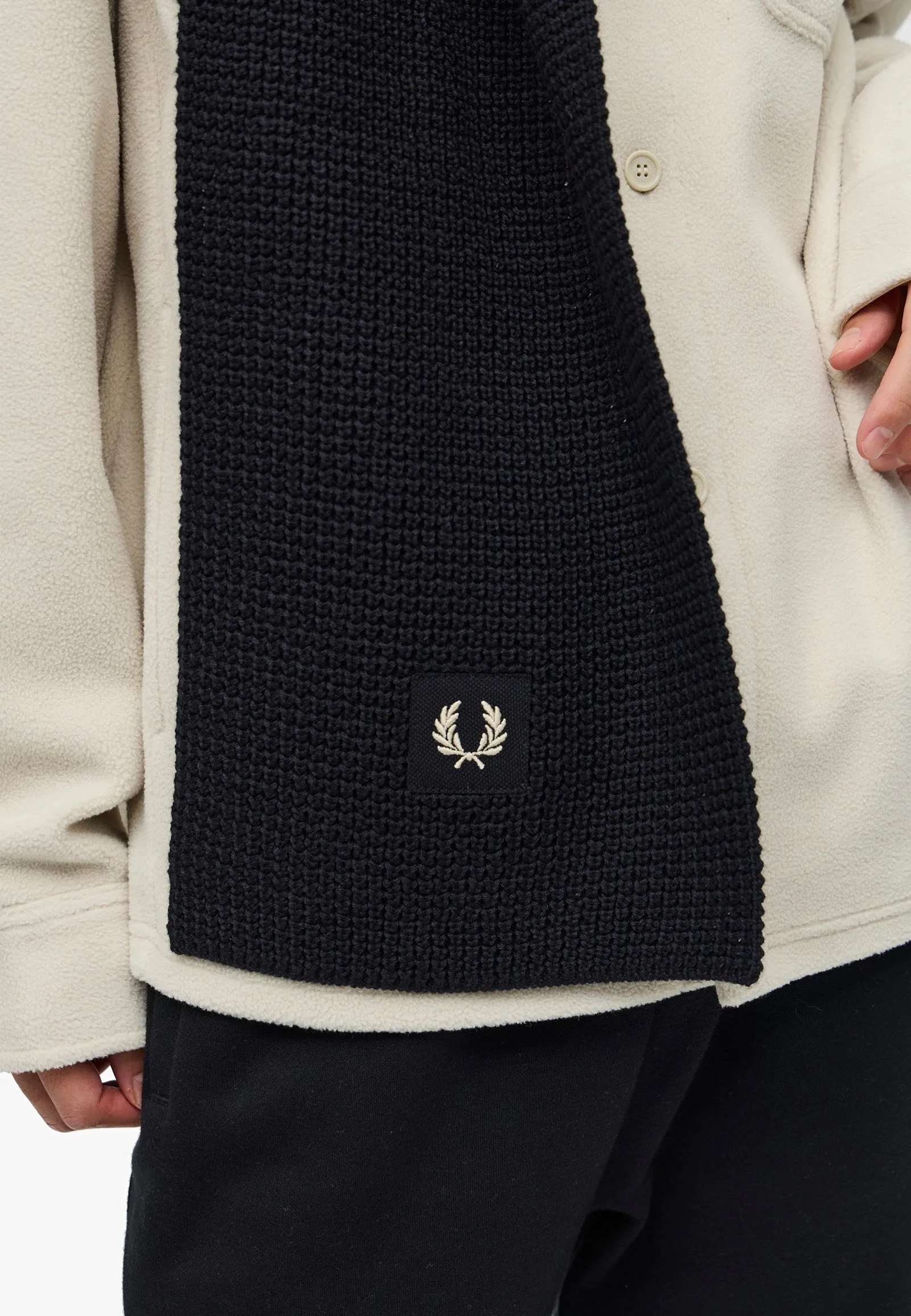 Fred Perry - Waffle Knit Patch Branded Rib Black/Oatmeal - Scarf