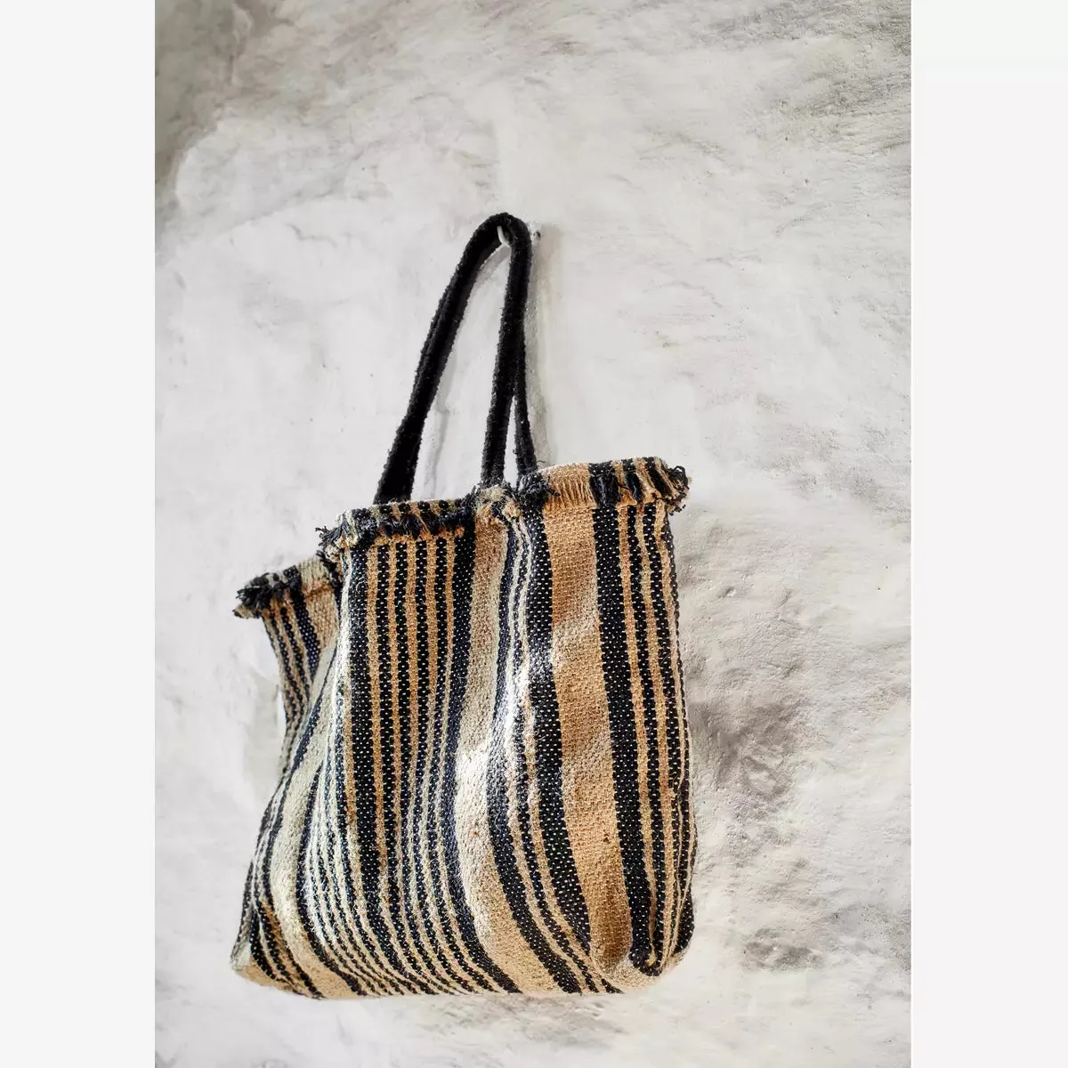 Handwoven Striped Bag - Natural & Black