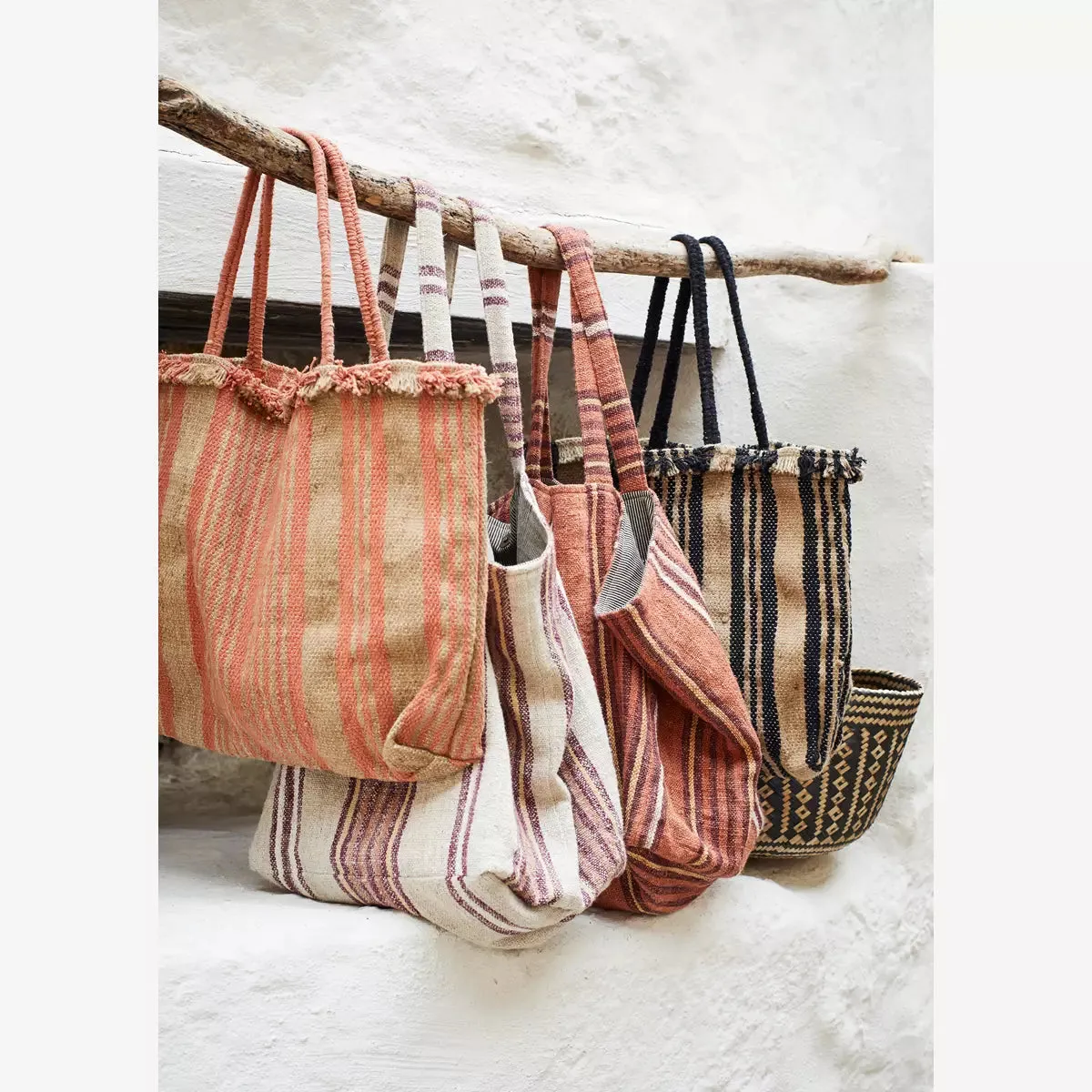Handwoven Striped Bag - Natural & Black