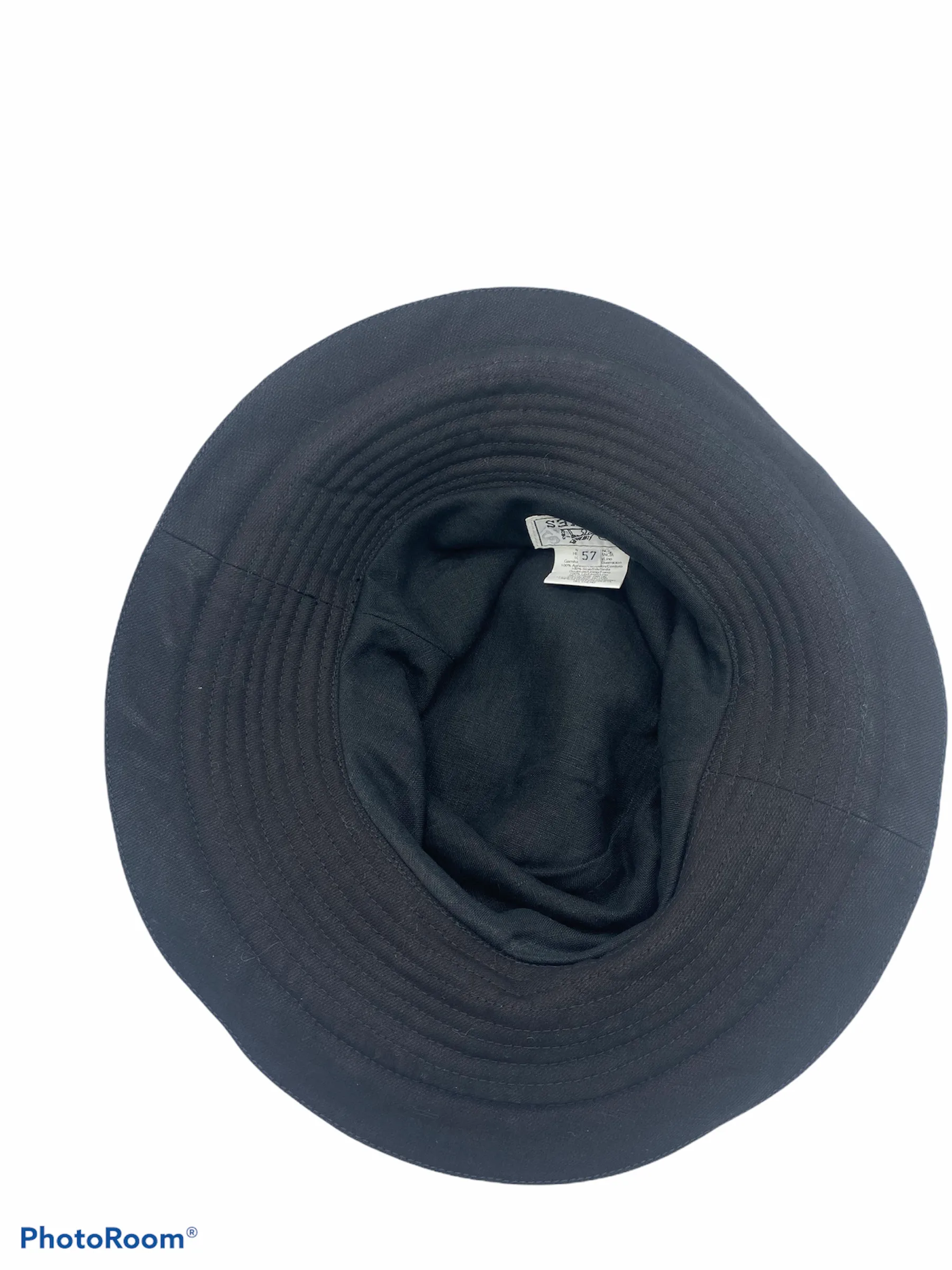 Hermes 2000s Black Linen Bucket Hat with Leather Band