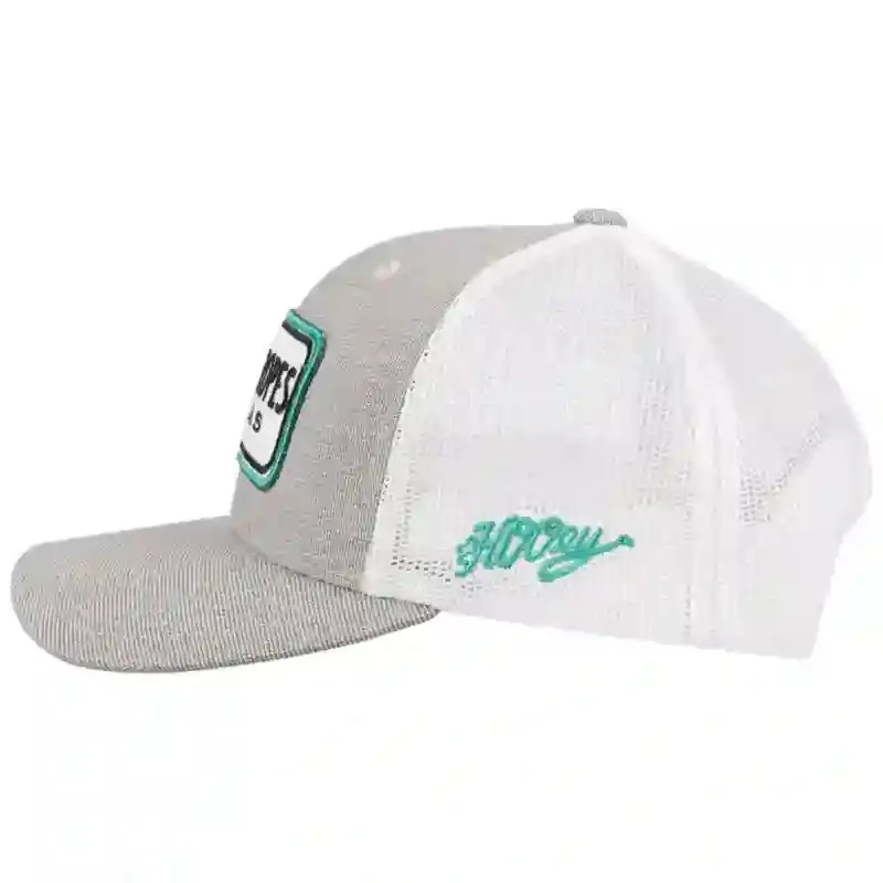 Hooey Mid Profile Grey/White/Turq Cap-Cactus Ropes Patch