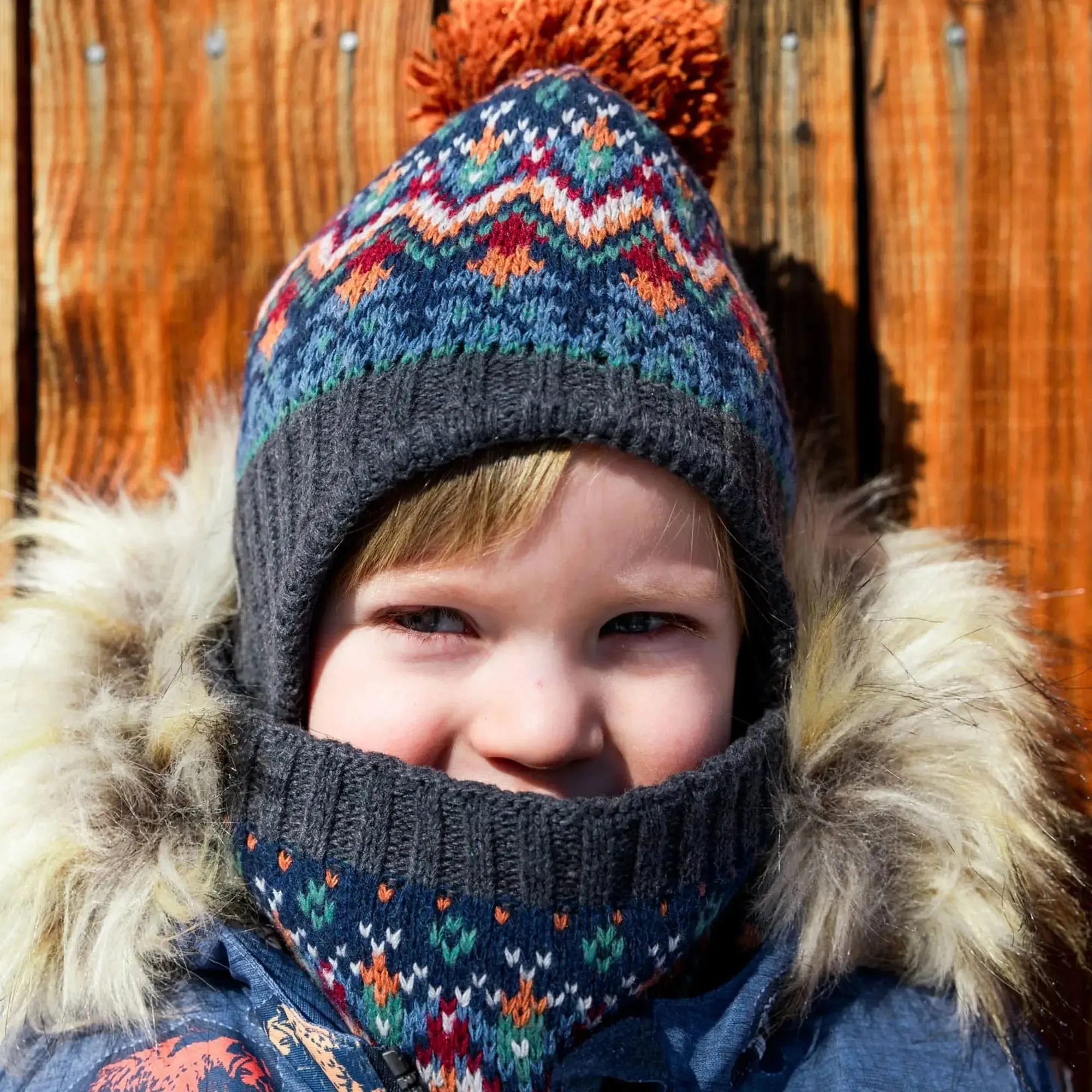 Jacquard Knit Necktube Grey, Blue And Brown | DEUX PAR DEUX