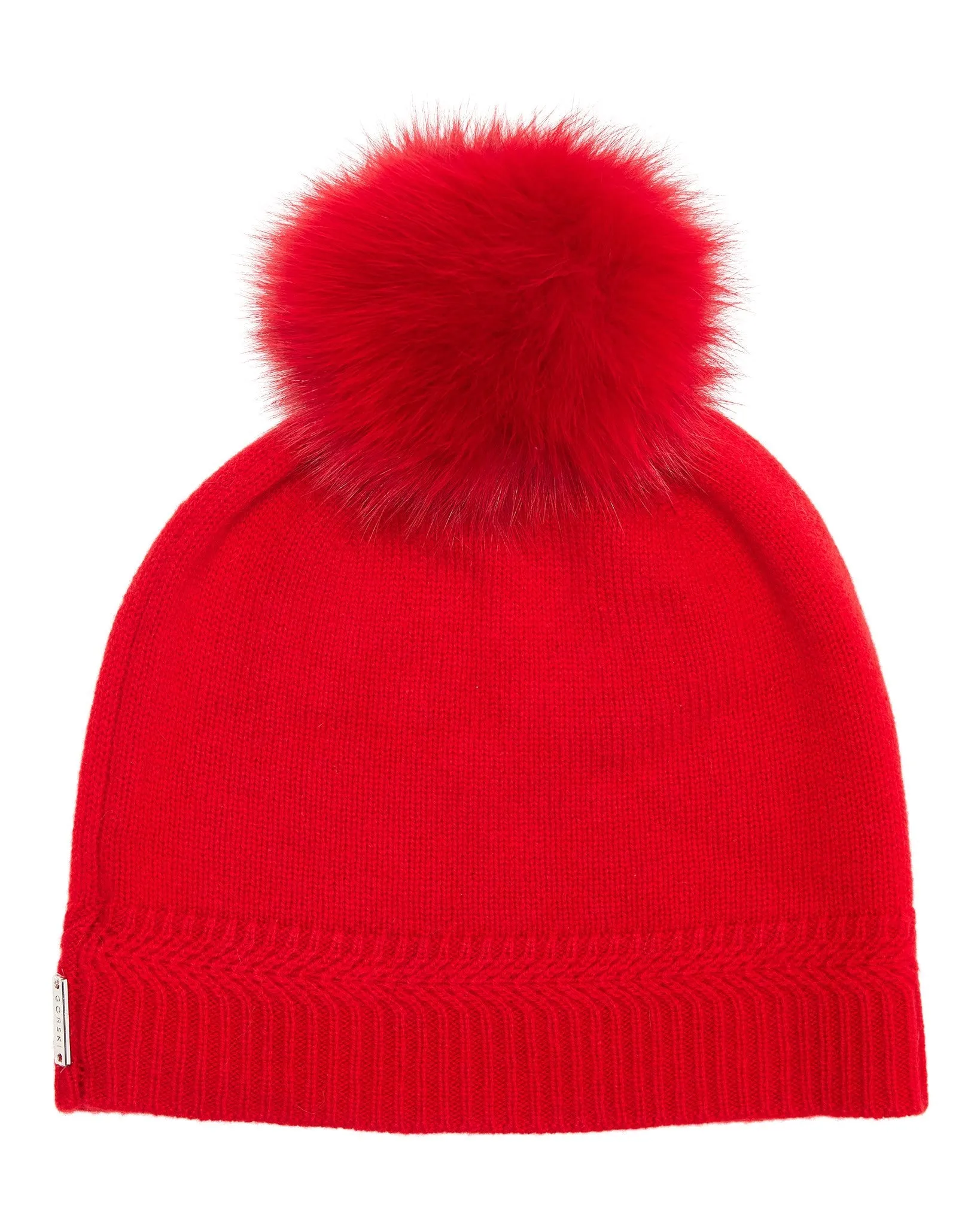 Knit Cashmere Hat with Fox Fur Pompom