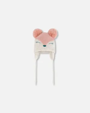 Knit Hat With Ears Light Pink Deer Face
