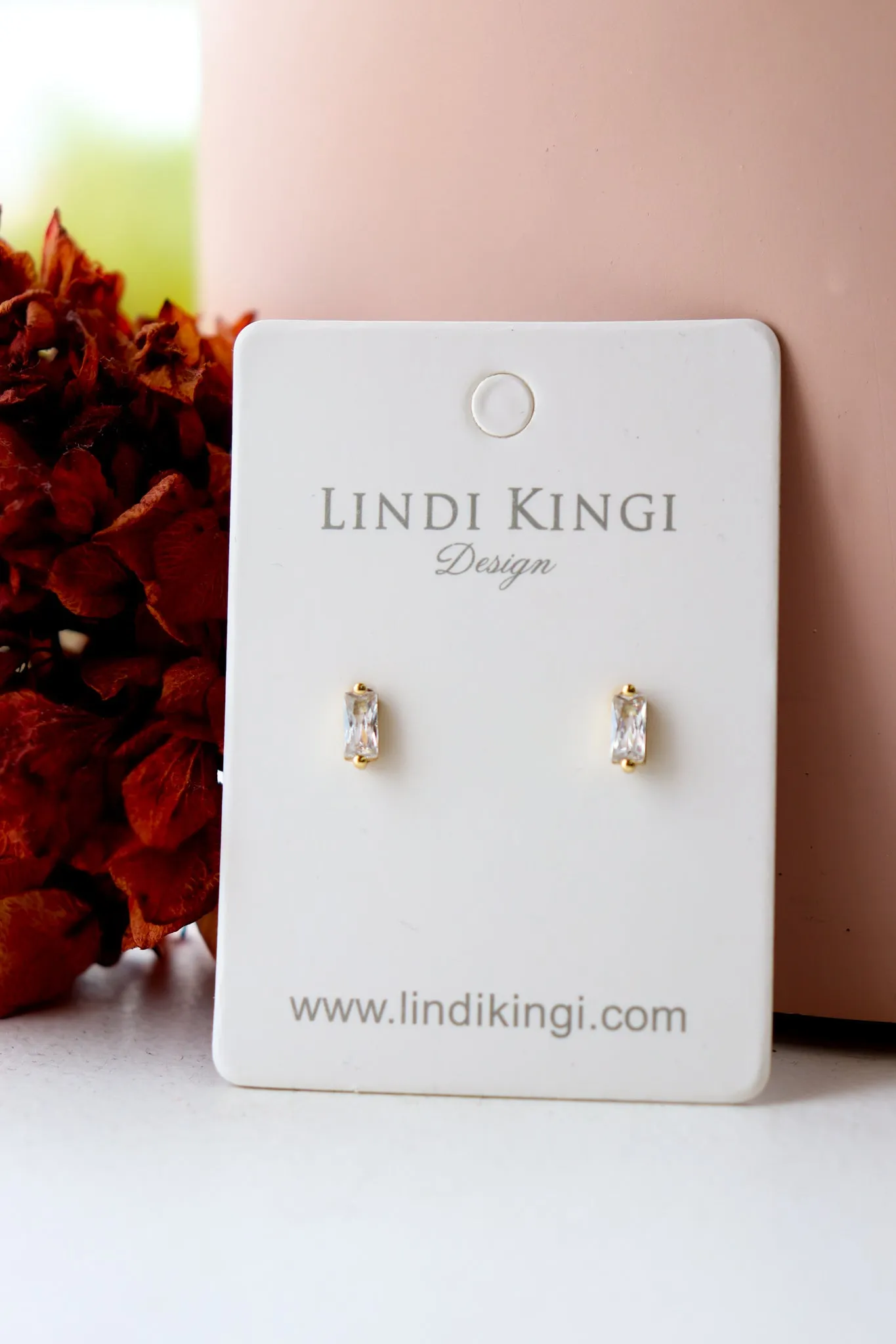 Lindi Kingi Baguette Studs White Zirconia Gold