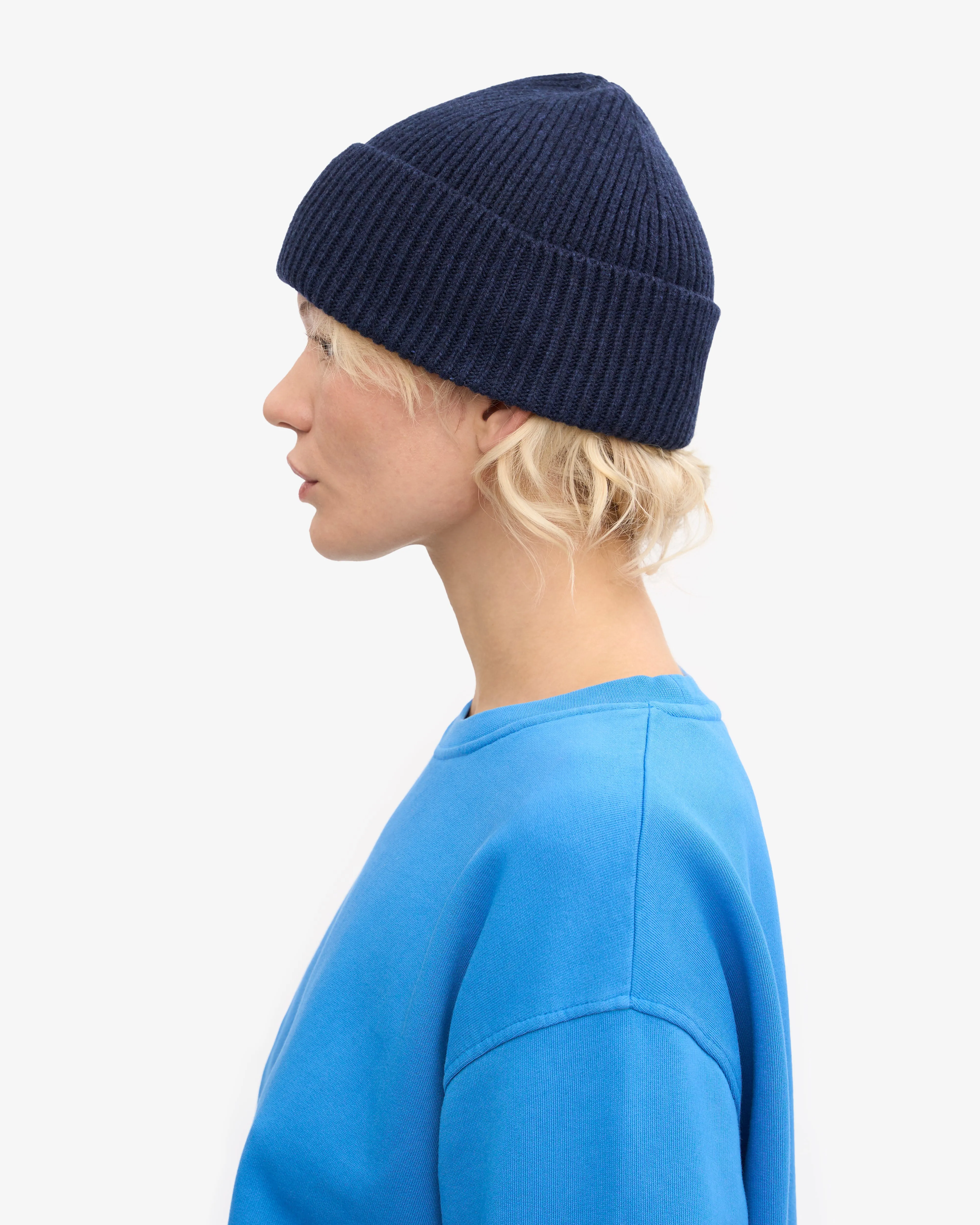 Merino Wool Beanie - Marine Blue