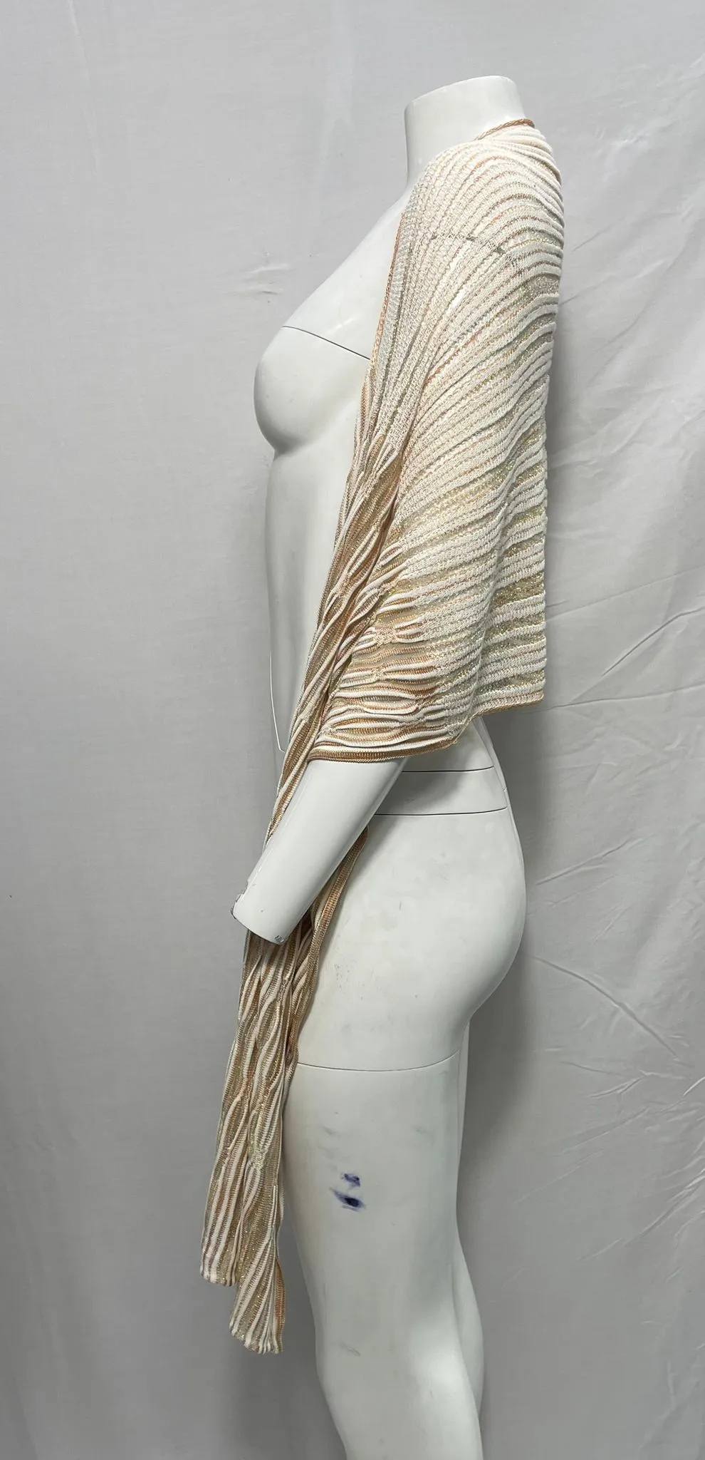 Missoni Striped Knit Shawl in Beige Wool