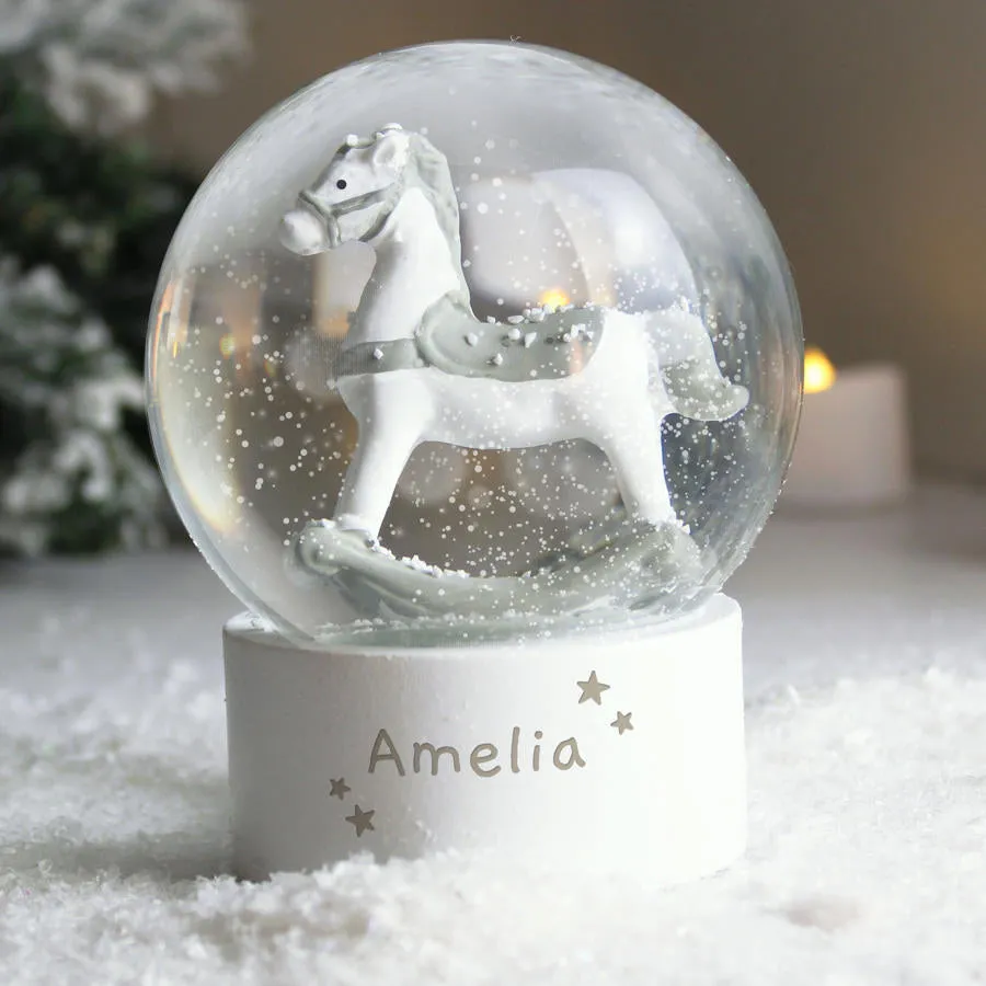 Personalised Name Only Rocking Horse Glitter Snow Globe (MRK-iD)