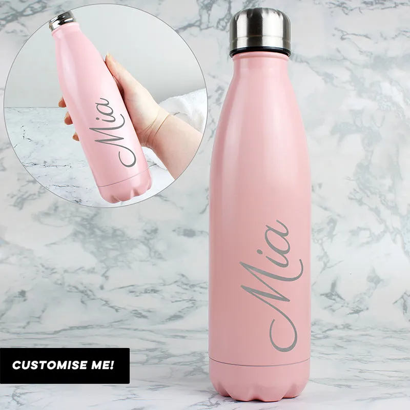 Personalised Pink Metal Insulated Drinks Bottle (MRK-iD)