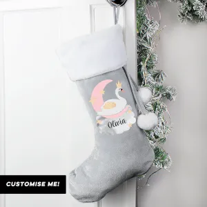 Personalised Swan Lake Luxury Silver Grey Stocking (MRK-iD)
