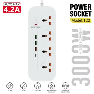 Power Socket- 4 Ac Auto Max 4.2A 3000W/ Cable 2M