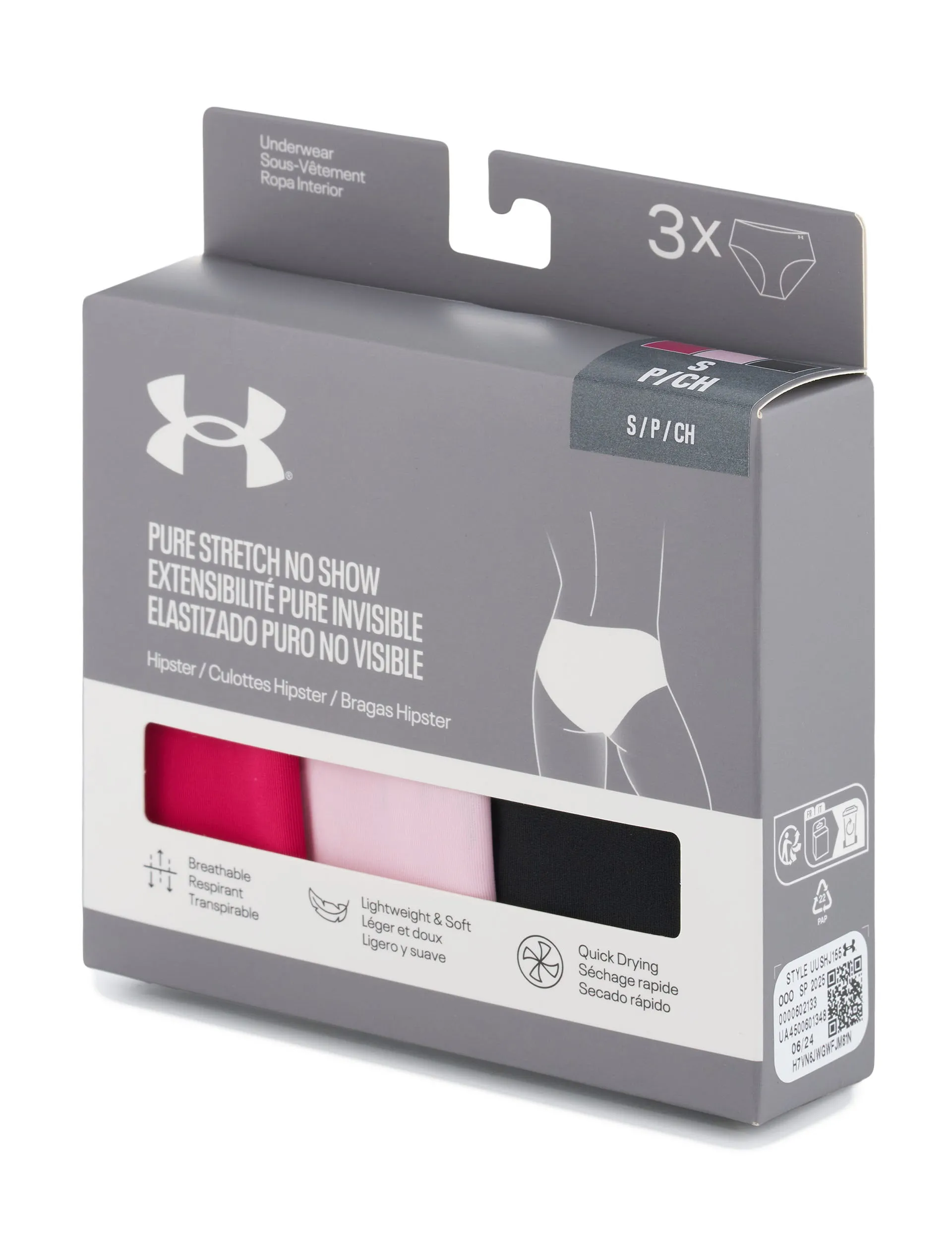 Pure Stretch 3-Pack No Show Hipster - Shaded Fuchsia