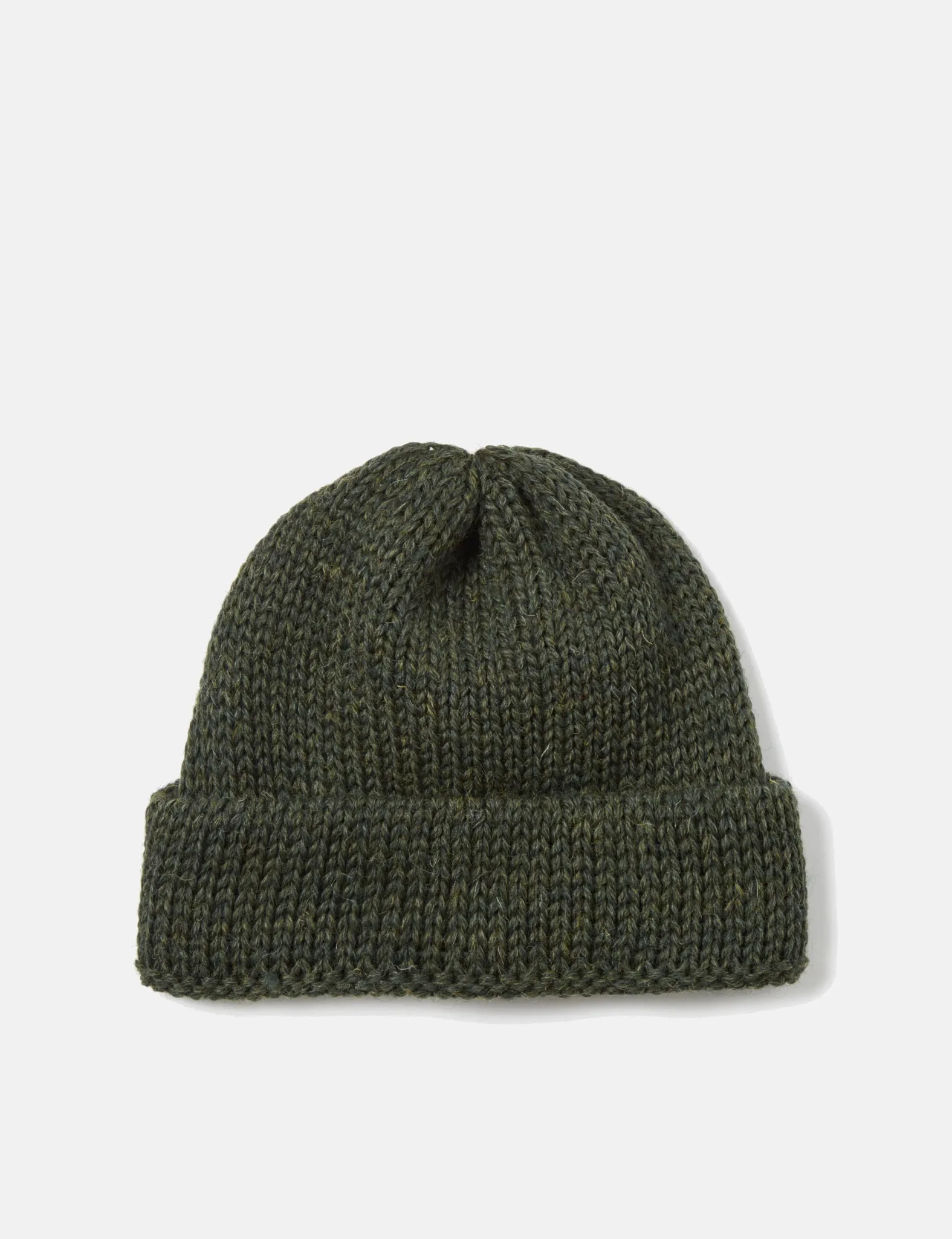 Universal Works Short Watch Beanie Hat (British Wool) - Olive Green