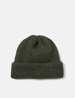 Universal Works Short Watch Beanie Hat (British Wool) - Olive Green