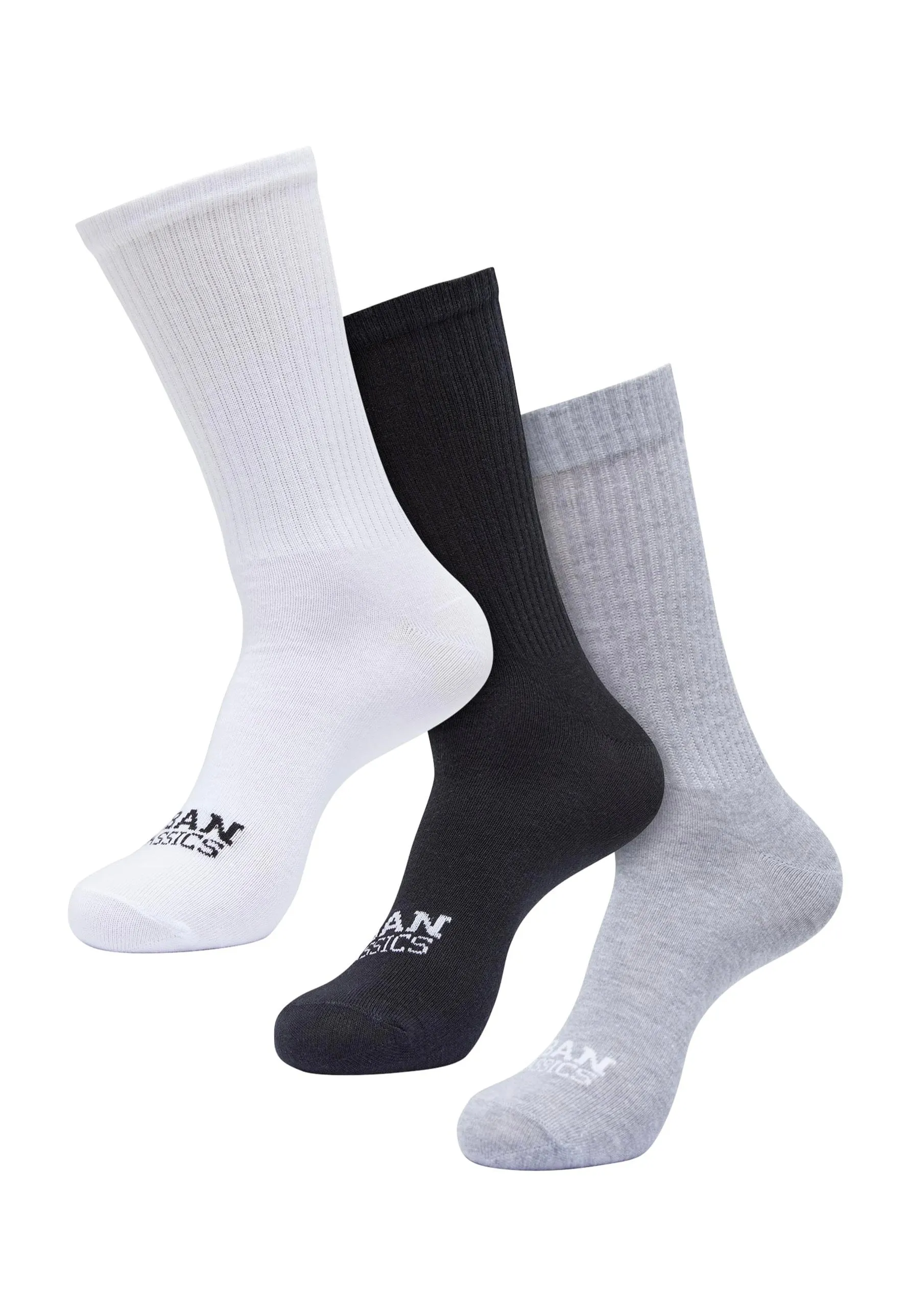 Urban Classics - Simple Flat Knit Pack Of 3 White/Black/Heathergrey - Socks