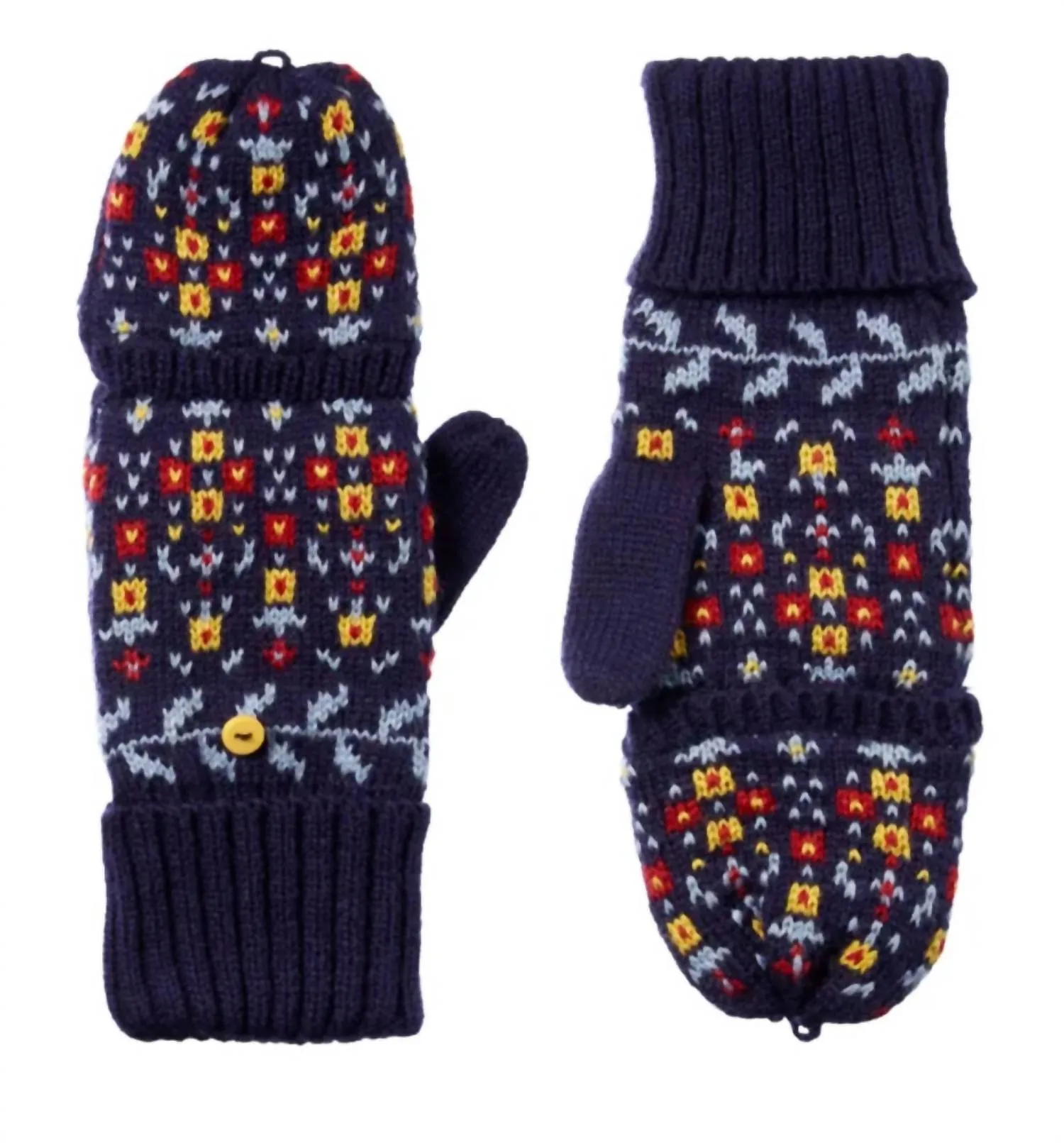 Women's Recycled Knit Fairisle Flip Mitten In Navy