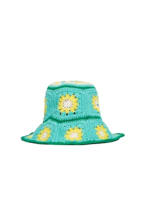 Women's Tulum Flower Crochet Hat In Green Multi